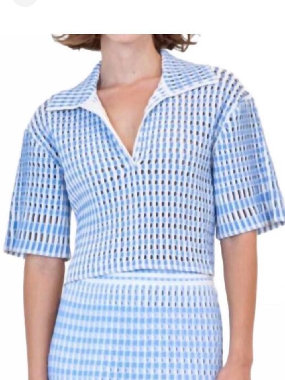 SIMKHAI adley cropped polo in blue hydrangea multi